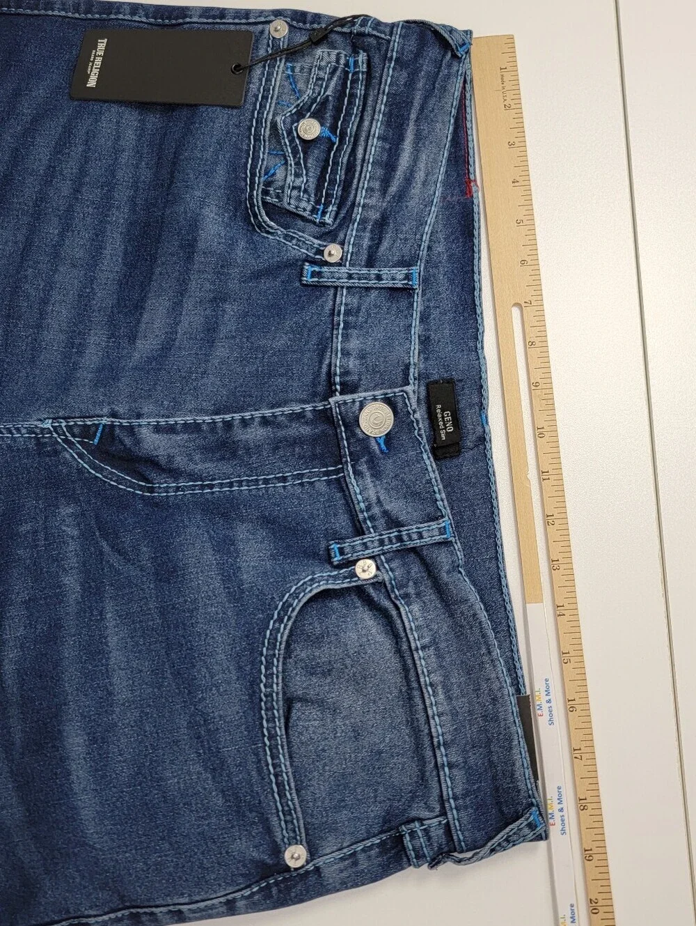 True Religion Geno Big T Flap Slim Jeans in Medium Blaze Wash Size 36X32 New